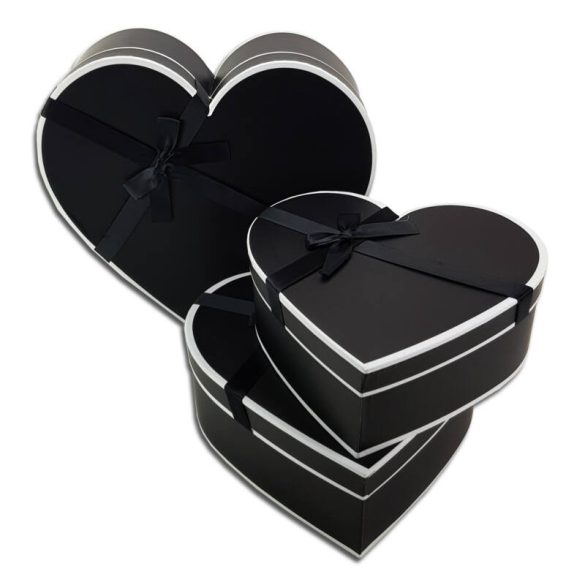 Szív alakú ajándékdoboz, 3 méretben, fekete